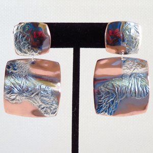 Silver Splashed Copper Square Dangle Earrings